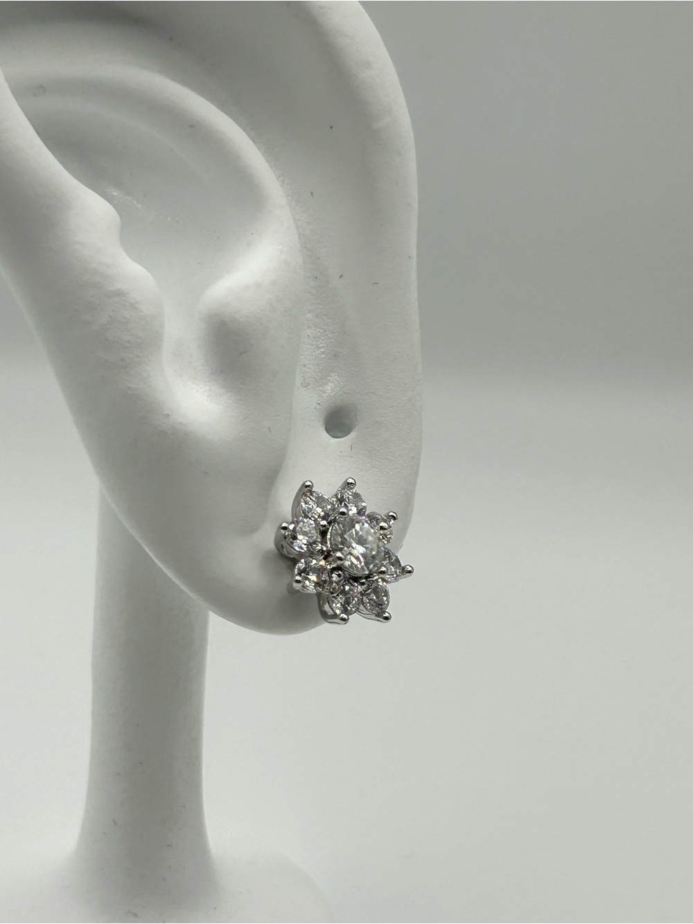 Silver moissanite Floral Cluster Stud Earrings